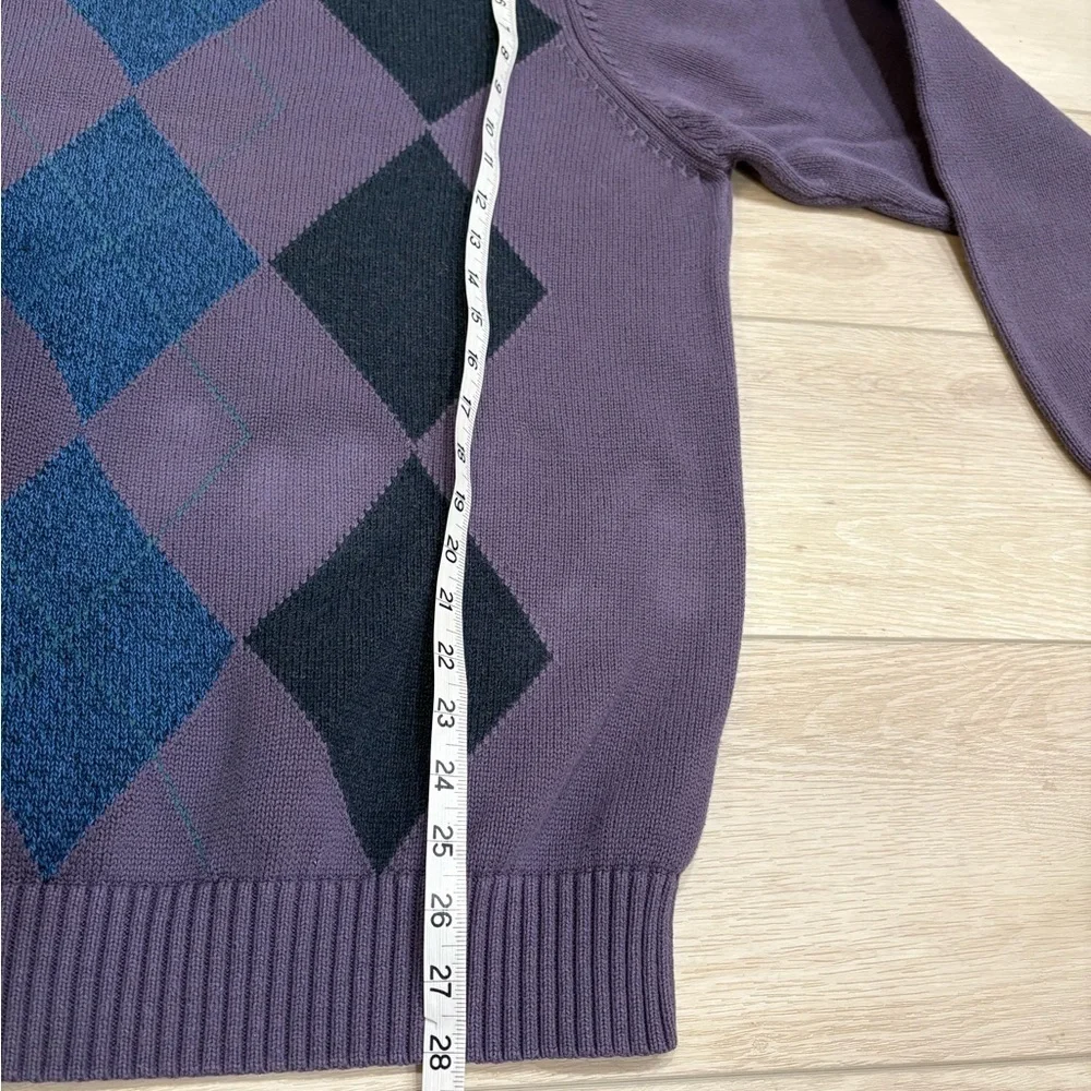Alexander Julian COLORS Purple Preppy Retro 100% Cotton Argyle Sweater Mens XXL
